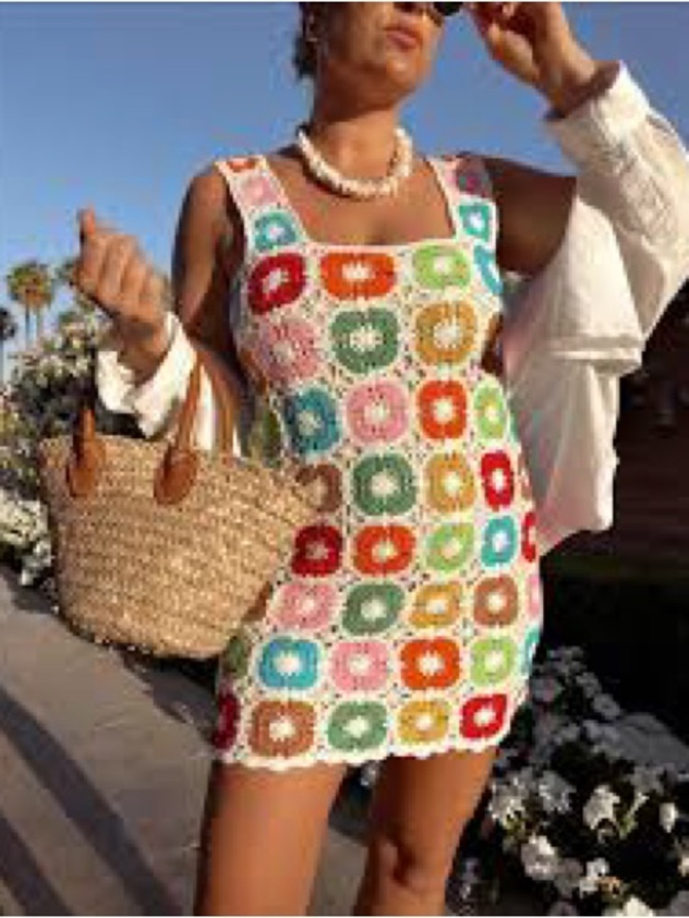 Show Me Your MuMu Multicolor Crochet Sundress with White Trim